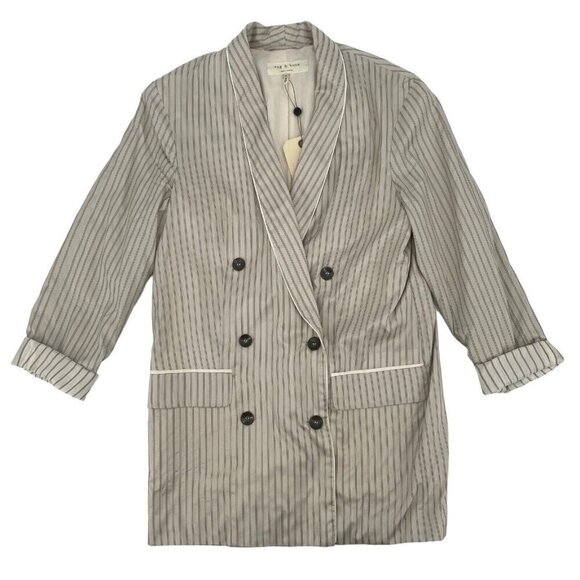 Rag & Bone Size 4 Gabrielle SILK Double Breasted Blazer Silver Lining Stripe NWT - Picture 1 of 12